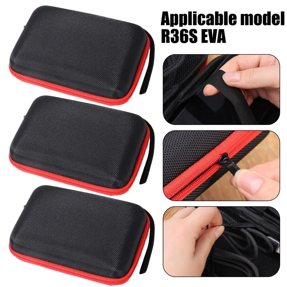 Kit 4 em 1: Capa + Película de Vidro para Console de Jogos R36S, Bolsa de Transporte com Cordão, Protetor de Tela e Película de Vidro Temperado para R36S